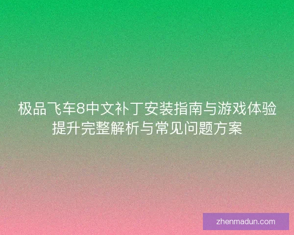 极品飞车8中文补丁安装指南与游戏体验提升完整解析与常见问题方案