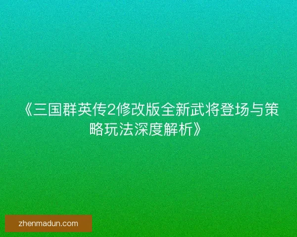 《三国群英传2修改版全新武将登场与策略玩法深度解析》