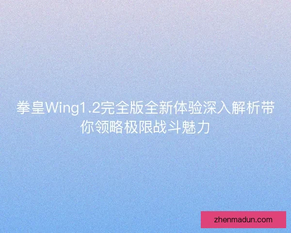 拳皇Wing1.2完全版全新体验深入解析带你领略极限战斗魅力
